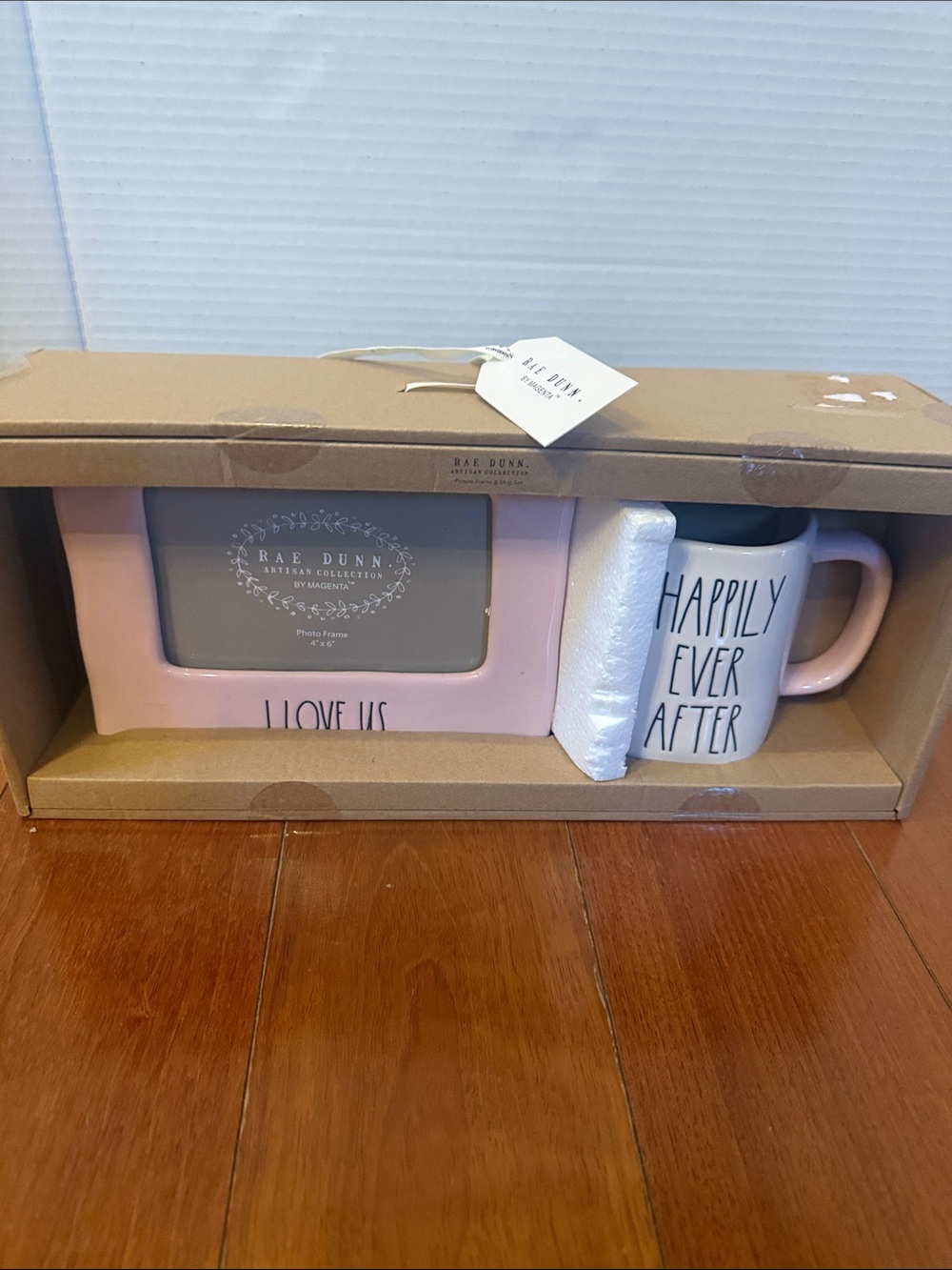 NEW Rae Dunn Pink Picture Frame I LOVE US & Mug HAPPILY EVER AFTER SET Gift